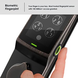 Lockly Secure Pro, Wi-Fi Smart Deadbolt, Keyless Entry Door Lock, PIN Genie® Keypad, 3D Biometric Fingerprint Sensor, Auto Lock – Venetian Bronze (PGD728WYVB) – Left Fingerprint Edition