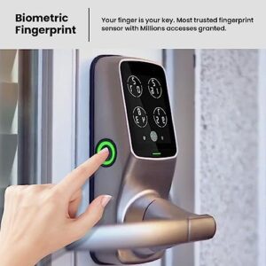 Lockly Secure Plus, Bluetooth Smart Door Lock, Keyless Entry Door Lock, PIN Genie® Keypad, 3D Biometric Fingerprint Sensor, Auto Lock – Satin Nickel (PGD628FYSN)
