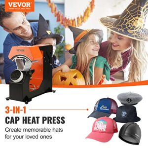 VEVOR 3-in-1 Auto Hat Heat Press with 3pcs Interchangeable Platens(6.6″ x 2.7″, 6.6″ x 3.8″, 6.1″ x 3″), Automatic Release&Press Knob-Style Digital Control Panel, Heat Transfer Printing for Caps