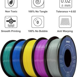 Longer PLA Filament 1.75mm, 3D Printer PLA Filament, Dimensional Accuracy +/- 0.02 mm, 1kg Cardboard Spool (2.2lbs), Fit Most FDM Printer (Purple)
