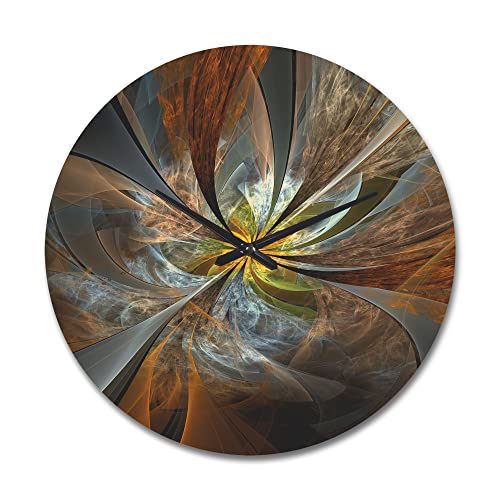 DesignQ 'Yellow Symmetrical Fractal Flower' Modern Wood Wall Clock,36x36,CLW7254 Large Decorative Modern Wall Clock Oversized Wood Clocks for Living Room Décor