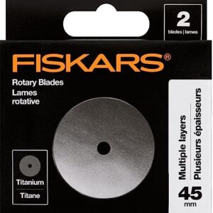 Fiskars 45mm Titanium Rotary Blades (2 Pack) – Rotary Cutter Blade Replacement – Crafts, Sewing, and Quilting Projects – Grey