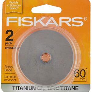 Fiskars 60mm Titanium Rotary Blades (2 Pack) – Rotary Cutter Blade Replacement – Crafts, Sewing, and Quilting Projects – Silver