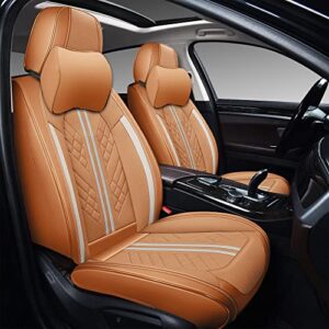 GXT Deluxe Faux Leather Full Coverage Car Seat Cover Anti-Slip Universal Fits for Sedans SUV Pick-up Truck with Headrests,Interior Accessories(Earth Yellow)