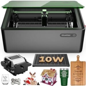 Gluwphy Class 1 Laser Engraver 10000mV(10W) Enclosed Laser Engraving Machine with Air Assist, Honeycomb, Turbo Fan Filtering Laser Cutter for Wood, Metal, Acrylic, Black