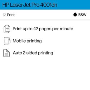 HP LaserJet Pro 4001dn Printer, Print, Fast speeds, Easy setup, Mobile printing, Advanced security, Best for small teams, Ethernet/USB only