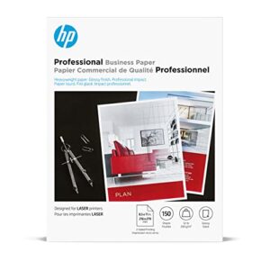 HP Professional Business Paper, Glossy, 8.5×11 in, 52 lb, 150 sheets, works with laser printers (4WN10A),White