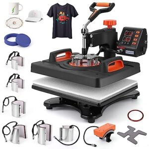 Heat Press Machine 12×15 inch 360° Swing Digital T Shirt Pressing Machine 11 in 1 Multifunction Heat Transfer Sublimation Combo for T Shirts Mugs Hat Plate Cap