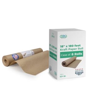 IDL Packaging 18″ x 180 feet (2160 inches) Brown Kraft Paper Roll for Packing (Case of 8), Tablecloth, Art and Other Projects
