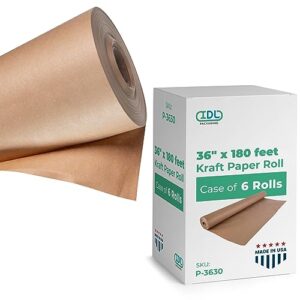IDL Packaging 36″ x 2160″ (180 feet) – Brown Kraft Paper Roll (Case of 6) – 30lb Thickness – Quality Paper for Packing, Moving, Shipping, Crafts – 100% Recyclable Natural Kraft Wrapping Paper