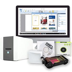 IDP SMART-21S ID Card Simplex Printer Bundle with PC Only Software, USB Camera, 100 Print YMCKO Color Ribbon, and 100 PVC Cards