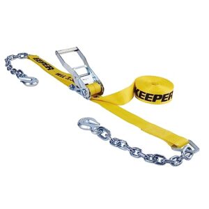 Keeper – 2″ x 27′ Heavy Duty Ratchet Tie-Down with Chain End and Grab Hook – 3,333 lbs. Working Load Limit and 10,000 lbs. Break Strength