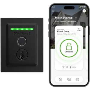 Kwikset Halo Fingerprint Wi-Fi Smart Lock, Keyless Entry Front Door Compact Deadbolt, Grade AAA Certified, Easy Install No Hub, UL Listed, Lifetime Matte Black Finish, Digital Remote Lock