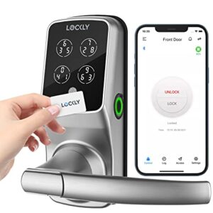 Lockly Secure Plus, RFID Card Smart Lock, Keyless Entry Door Lock, PIN Genie® Keypad, 3D Fingerprint Biometric Sensor, Auto Lock – Satin Nickel (PGD628FCSN) – Latch Edition