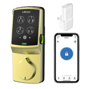 Lockly Secure Pro Smart Lock – Keyless Entry Deadbolt, Fingerprint Sensor, App Control, Key, Voice Control, Auto Lock PGD728WMG- Brushed Gold (Wi-Fi Hub Included)