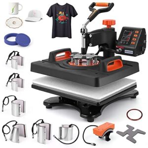 PioneerWorks Heat Press Machine 11 in 1 Professional Sublimation Machine 12″ X 15″, 360° Swing Away Heat Transfer Machine Digital Shirt Pressing Machine for Tshirt,Hat,Mug,Plate, Orange