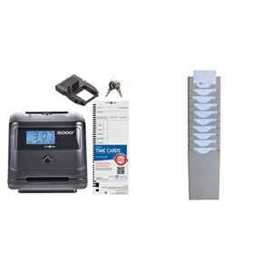 Pyramid Time Systems, Model 5000 Auto Totaling Time Clock, Handles up to 100 Employees, Made in USA, black & 400-10 Time Card Rack, 10 Pockets, Easily expands to Hold up to 10 time Cards