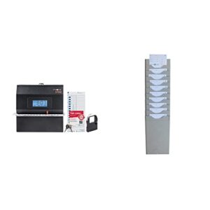 PyramidTM 3700 Heavy-Duty Time Clock & Document Stamp (Black) and Time Card Rack (10 Pockets, Plastic, Light Gray)