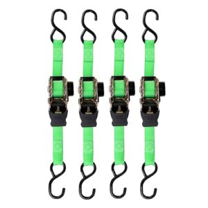 SMARTSTRAPS Retractable Ratchet Tie Down Straps (4 PK) 1,500lb Break Strength, 500lb Safe Work Load, Standard Duty, Secure and Haul ATVs, Lawn Tractors, Cargo, Boxes and Other Small Equipment