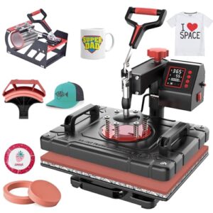 Slendor 5 in 1 Heat Press Machine 12×15 Inch T-Shirt Pressing Machine 360° Swing Away Sublimation Heat Press Digital Heat Transfer with 11OZ Tumbler Press, Multifunction Combo for Hat Cap Mug Plate