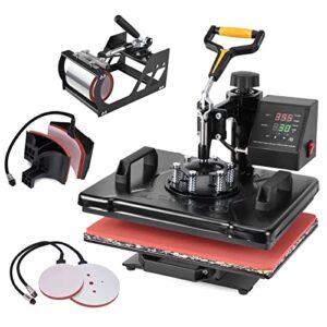 Slendor 5 in 1 Heat Press Machine 12×15 inch 360-Degree Swing Away Digital T Shirt Pressing Machine Multifunction Heat Transfer Sublimation Combo for T Shirts Mugs Hat Plate Cap