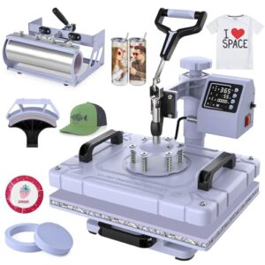 Slendor 5 in 1 Heat Press Machine 12×15 inch Sublimation Heat Press 360° Swing Away Heat Transfer Digital T-Shirt Pressing with 30OZ 20OZ Tumbler Press, Multifunction Combo for Hat Cap Plate