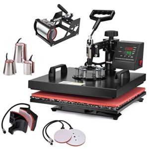 Slendor 8 in 1 Heat Press Machine 15×15 inch 360-Degree Swing Away Digital T Shirt Pressing Machine Multifunction Heat Transfer Sublimation Combo for T Shirts Mugs Hat Plate Cap