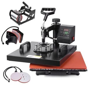 Slendor Heat Press 15×15 inch 5 in 1 Heat Press Machine 360 Degree Swing Away Digital Tshirt Press Machine Multifunction Sublimation Combo for T Shirts Mugs Hat Plate Cap Bottle