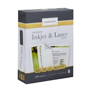 Southworth Inkjet & Laser Printer Paper, 8.5″ x 11″, 28 lb., Radiant White, 550 Sheets (91723-01)
