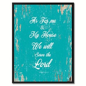 Spot Color Art As for Me & My House We Will Serve The Lord Framed Canvas Art, 28″ x 37″, Aqua