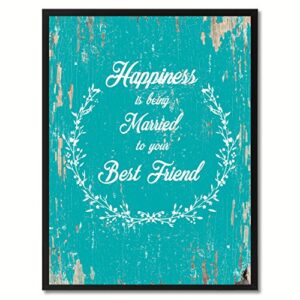 Spot Color Art Happiness is Being Married to Your Best Friend Framed Canvas Art, 28″ x 37″, Aqua