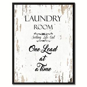 Spot Color Art Laundry Room Sorting Life Out One Load at A Time Framed Canvas Art, 28″ x 37″, White