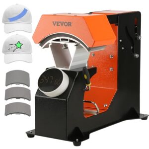 VEVOR 3-in-1 Auto Hat Heat Press with 3pcs Interchangeable Platens(6.6″ x 2.7″, 6.6″ x 3.8″, 6.1″ x 3″), Automatic Release&Press Knob-Style Digital Control Panel, Heat Transfer Printing for Caps
