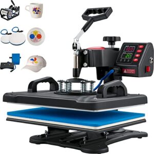 VEVOR 5 in 1 Heat Press Machine for T Shirts -12×15 Inch T Shirt Press with 6″x3″Hat Press11oz Mug Press – 360° Swing Away 900W Fast Heat-up, Digital Precise Temperature Control Pro Heat Press