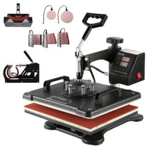 VEVOR Heat Press 15×12 Inch, 8 in 1 Heat Press Machine with Tumbler Press Hat Press, Swing Away T Shirt Pressing Machine, Digital Heat Press Transfer Machine Sublimation for T-Shirt Hat Cap Mug Plate