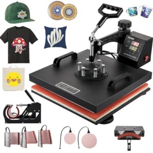 VEVOR Heat Press 15×15 Inch, 8 in 1 Heat Press Machine with Tumbler Press Hat Press, Swing Away T Shirt Pressing Machine, Digital Heat Press Transfer Machine Sublimation for T-Shirt Hat Cap Mug Plate