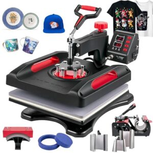 VEVOR Heat Press Machine 8 in 1 Combo – 15×15 Tshirt Press Machine with Tumbler Press, 360° Swing Away Digital Multifunction Heat Transfer Sublimation for Printing T Shirts Mug Hat Plate Cap