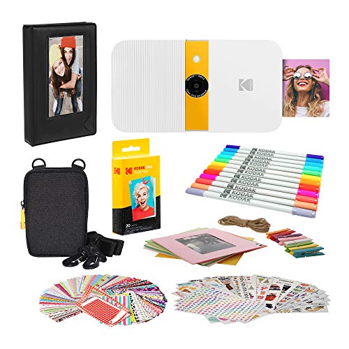 Zink Kodak Smile Instant Print Digital Camera (White/Yellow) Photo Frames Bundle with Soft Case