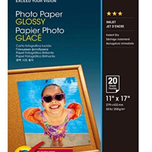 Epson S041156 Glossy Photo Paper, 52 lbs., Glossy, 11 x 17 (Pack of 20 Sheets),White