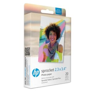 HP Sprocket 2.3 x 3.4″ Premium Zink Sticky Back Photo Paper (20 Sheets) Compatible with HP Sprocket Select and Plus Printers.