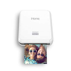 iHome® PocketPrint3™ Mobile Color Photo Printer, Square 3×3 inch Printouts (White)