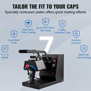 VEVOR 4-in-1 Hat Heat Press, 6x3inches Heating Platen Cap Heat Press Machine, Sublimation Transfer Hats Caps, LCD Digital Control with Four Replaceable Heating Pads (6×3/6.7×2.7/6.7×3.8/8.1×3.5)