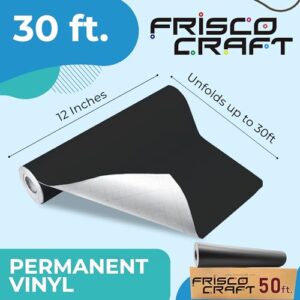 Frisco Craft Matte Black Permanent Vinyl – Black Vinyl Roll – Permanent Outdoor Vinyl, Water & Weather-Resistant with Siliconized Backing – Adhesive Vinyl, Matte Black (12″ x 30ft)