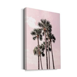 Renditions Gallery Palm Trees and Pink Sky Wall Art, Realistic Artwork, Portrait Decor, Calming Nature Decorations, Premium Gallery Wrapped Canvas, Ready to Hang, 32 in H x 48 in W, Made in America