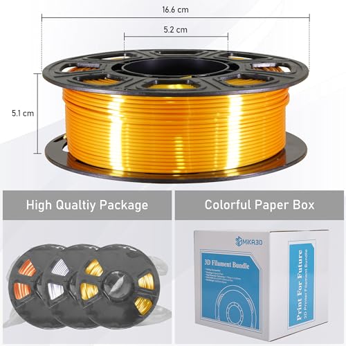 Shiny Silk Gold Silver Copper PLA 3D Printer Filament Bundle, 1.75mm 3D Printer Filament, Each Spool 0.5kg, 3 Spools Pack, Total 1.5kgs Silk Shiny PLA Filament by MIKA3D - Image 3