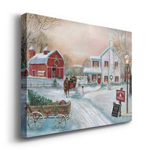 Renditions Gallery Christmas Tree Farm Wall Art, Country Winter Scene with Red Barn, Charming Decorations, Premium Gallery Wrapped Canvas Decor, Ready to Hang, 32 in H x 48 in W, Made in America
