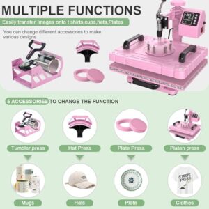 Seeutek Heat Press 5 in 1 Heat Press Machine 12×15 inch T Shirt Pressing Machine with 360 Degree Swing Away, Multifunction Heat Transfer Sublimation Combo for T Shirts Mugs Hat Plate Cap