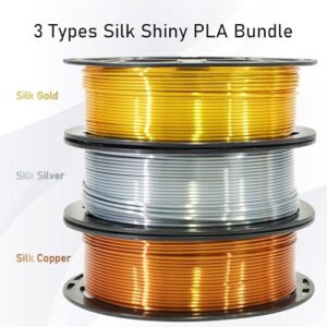 Shiny Silk Gold Silver Copper PLA 3D Printer Filament Bundle, 1.75mm 3D Printer Filament, Each Spool 0.5kg, 3 Spools Pack, Total 1.5kgs Silk Shiny PLA Filament by MIKA3D