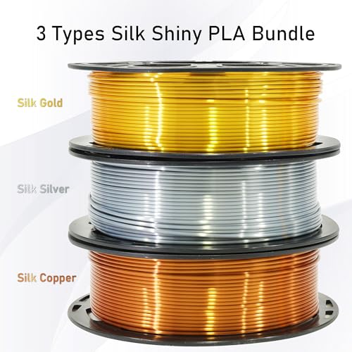 Shiny Silk Gold Silver Copper PLA 3D Printer Filament Bundle, 1.75mm 3D Printer Filament, Each Spool 0.5kg, 3 Spools Pack, Total 1.5kgs Silk Shiny PLA Filament by MIKA3D - Image 2