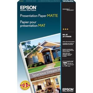 Epson Presentation Paper MATTE (8.5×14 Inches, 100 Sheets) (S041067),Bright White